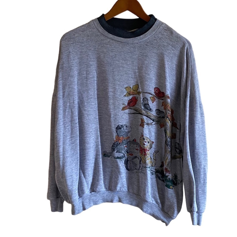 Y2K Plus Preferred Sweatshirt Woman XL Cat Boxy Oversized Mock Neck Coquette